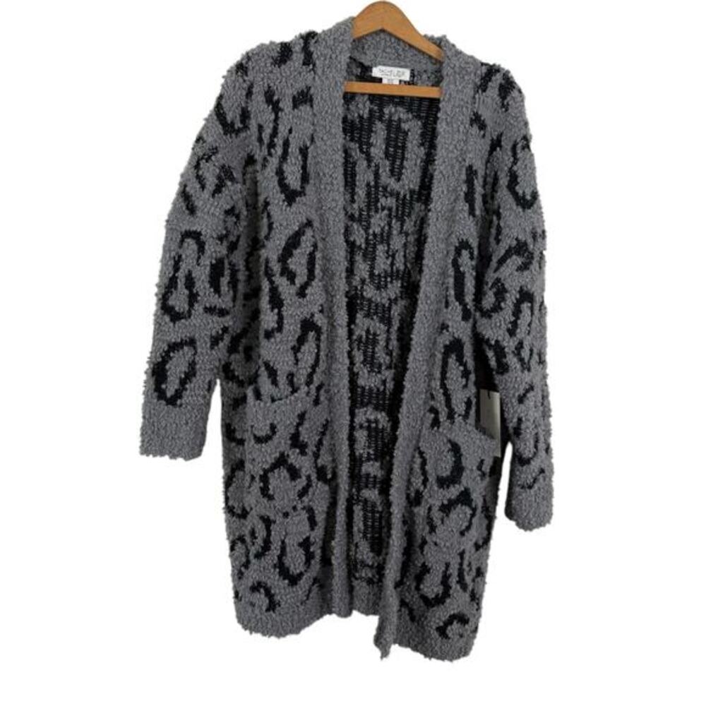 Rachel Zoe Women Fuzzy Cardigan Sweaterโ Size 1X Open Pockets Warm Cozy Comfy